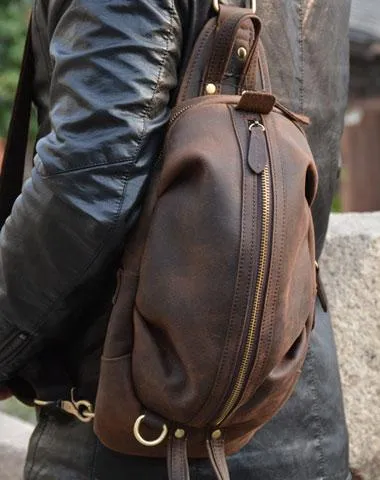 Brown Leather Sling Pack Cool Sling Bags for Men Cool Mens Sling Bags Crossbody Chest Bag