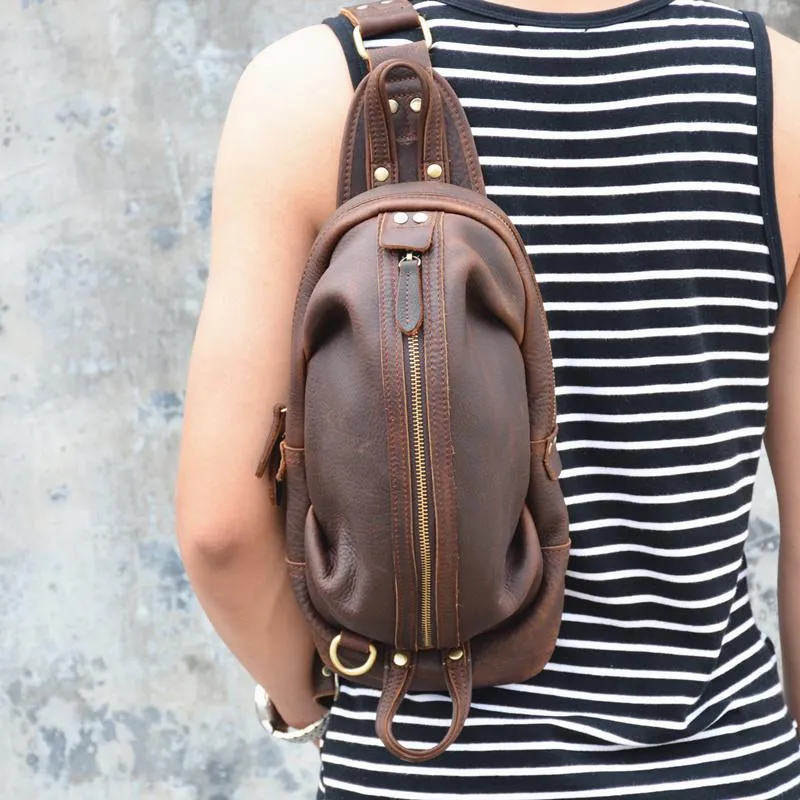 Brown Leather Sling Pack Cool Sling Bags for Men Cool Mens Sling Bags Crossbody Chest Bag