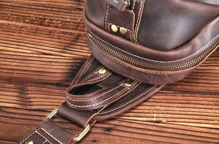 Brown Leather Sling Pack Cool Sling Bags for Men Cool Mens Sling Bags Crossbody Chest Bag