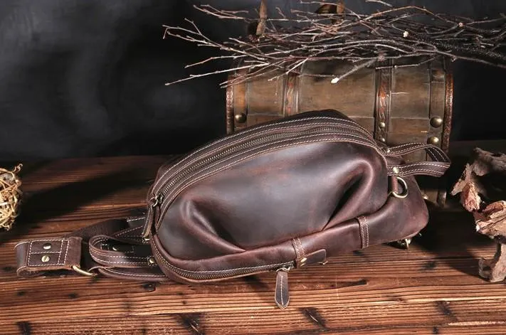 Brown Leather Sling Pack Cool Sling Bags for Men Cool Mens Sling Bags Crossbody Chest Bag