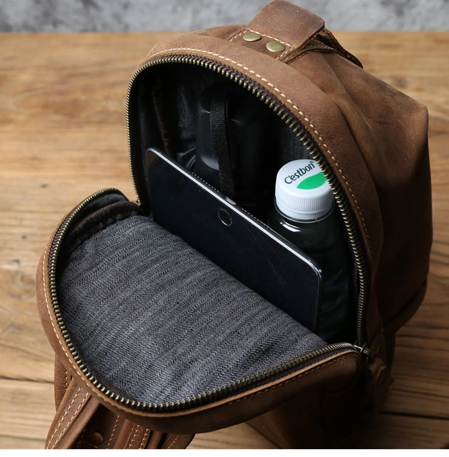 Brown Leather Sling Pack Cool Sling Bags for Men Cool Mens Sling Bags Crossbody Chest Bag