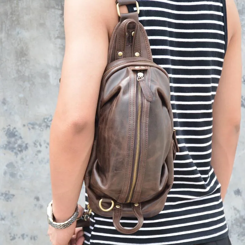 Brown Leather Sling Pack Cool Sling Bags for Men Cool Mens Sling Bags Crossbody Chest Bag