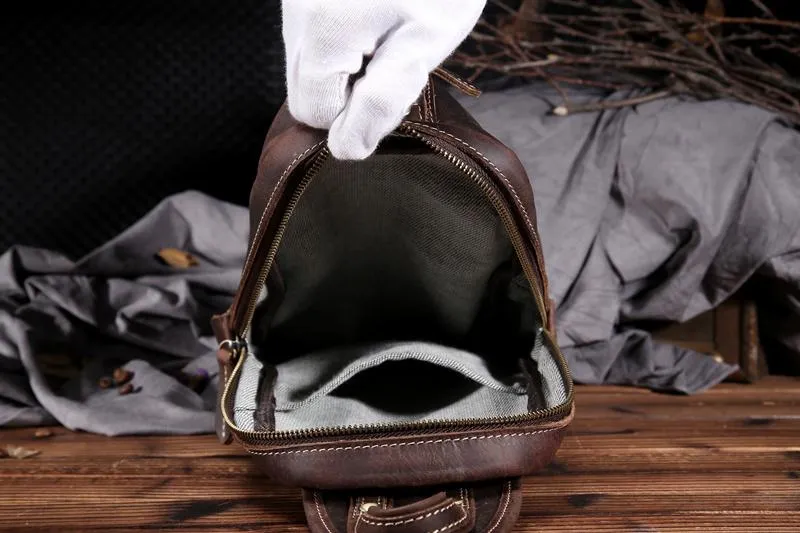 Brown Leather Sling Pack Cool Sling Bags for Men Cool Mens Sling Bags Crossbody Chest Bag