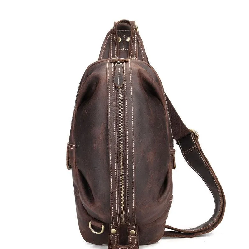 Brown Leather Sling Pack Cool Sling Bags for Men Cool Mens Sling Bags Crossbody Chest Bag