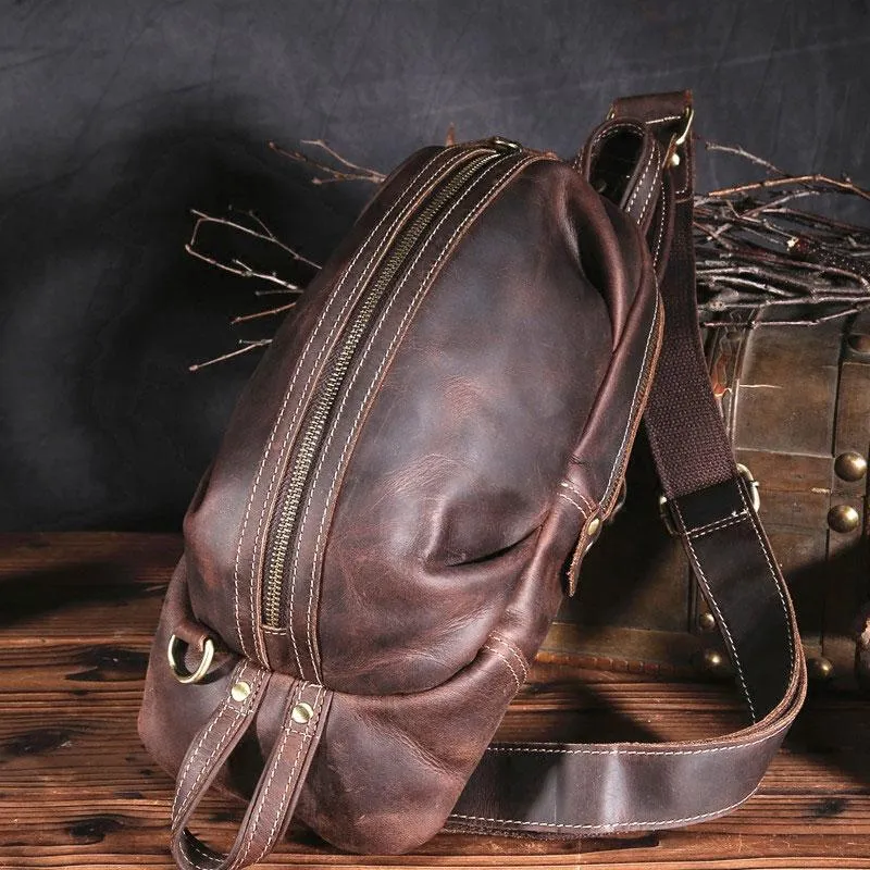 Brown Leather Sling Pack Cool Sling Bags for Men Cool Mens Sling Bags Crossbody Chest Bag