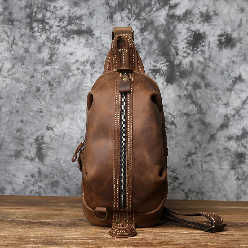 Brown Leather Sling Pack Cool Sling Bags for Men Cool Mens Sling Bags Crossbody Chest Bag