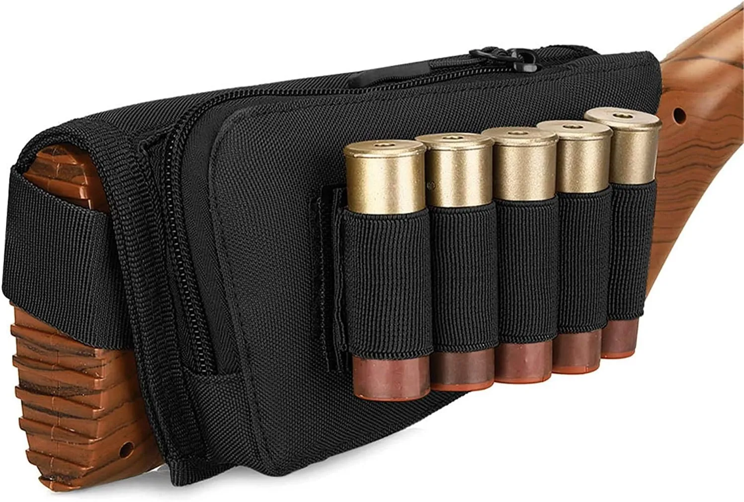 Buttstock Shell Holder, Tactical Shell Holder for Shotgun Rifle Cheek Rest Pouch2-Way Double Zipper Utility Pouch