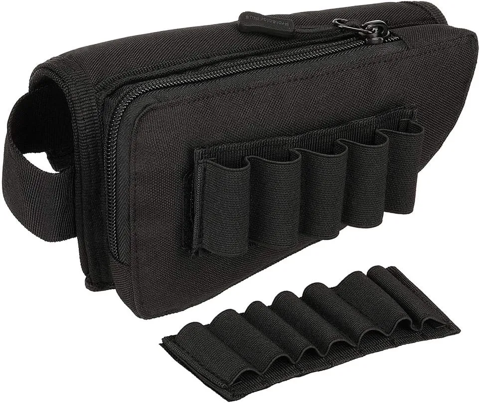 Buttstock Shell Holder, Tactical Shell Holder for Shotgun Rifle Cheek Rest Pouch2-Way Double Zipper Utility Pouch