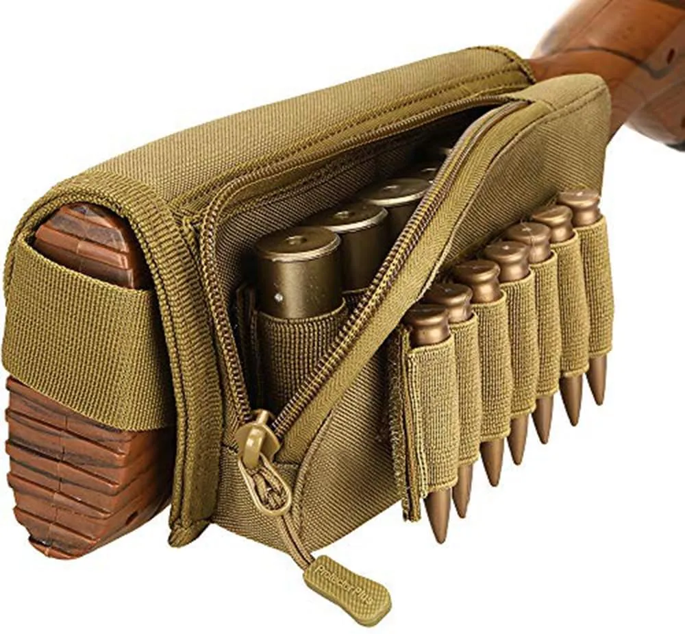 Buttstock Shell Holder, Tactical Shell Holder for Shotgun Rifle Cheek Rest Pouch2-Way Double Zipper Utility Pouch