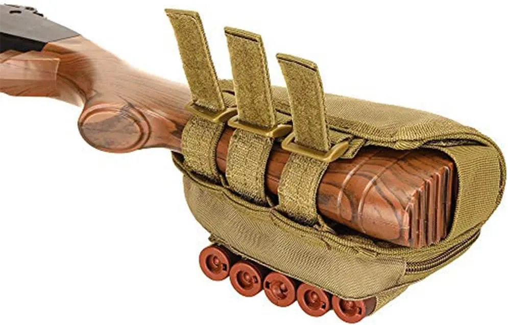 Buttstock Shell Holder, Tactical Shell Holder for Shotgun Rifle Cheek Rest Pouch2-Way Double Zipper Utility Pouch