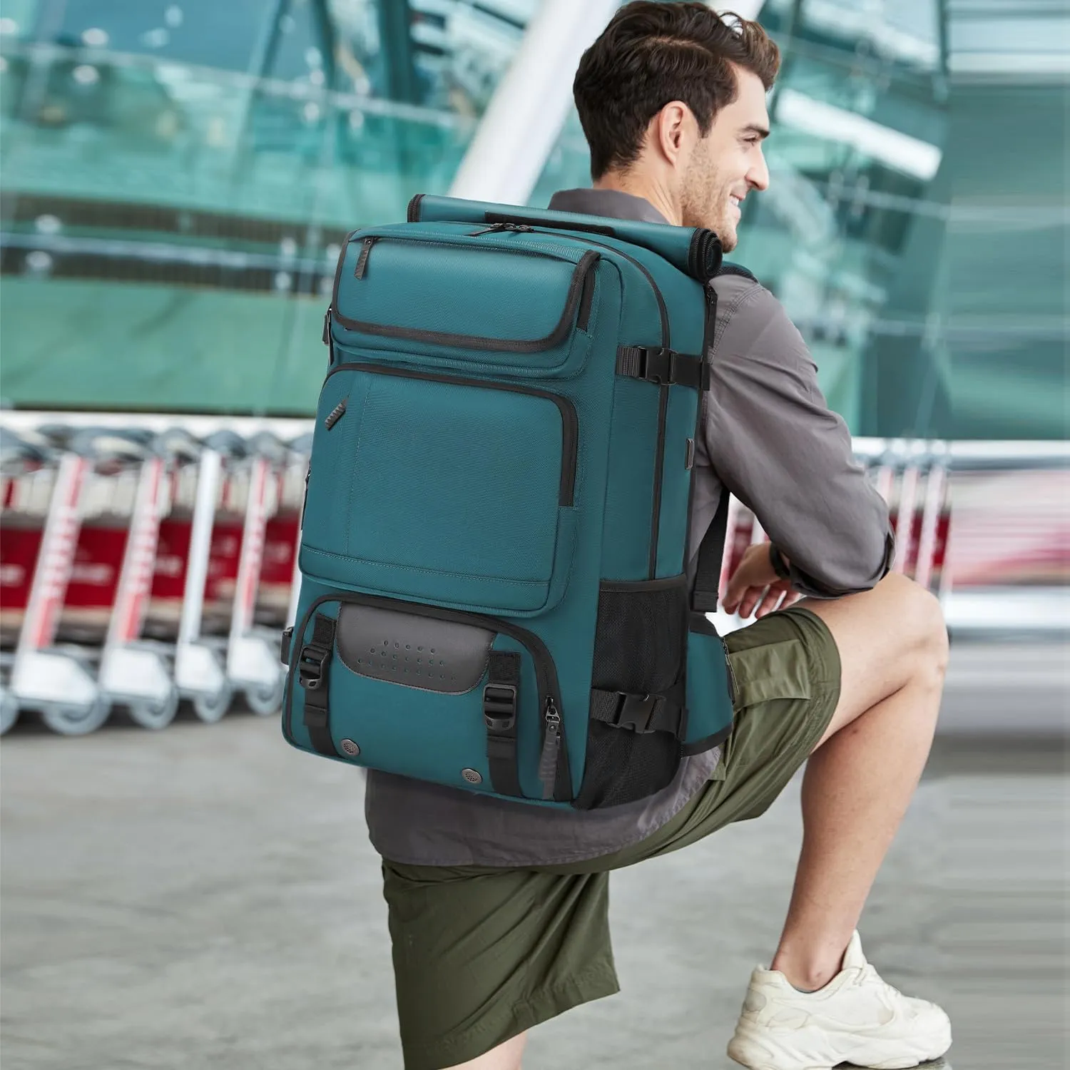 Carry on Travel Backpack for Men Airline Approved Duffle Backpack Convertible Nylon Luggage Bag Dark Green