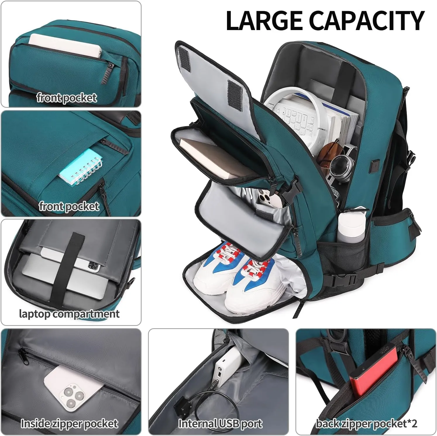 Carry on Travel Backpack for Men Airline Approved Duffle Backpack Convertible Nylon Luggage Bag Dark Green