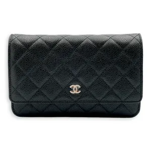 Classic Wallet on Chain Black Crossbody Bag in Caviar leather, Silver hardware