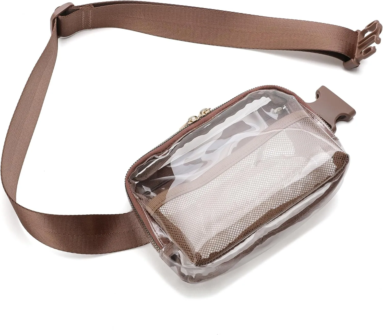 Clear Belt Bag Clear fanny pack stadium approved for Women Men with Adjustable Strap Clear Crossbody Bag Waist Bag for Concerts Sports Travelling Hiking Running(Brown)