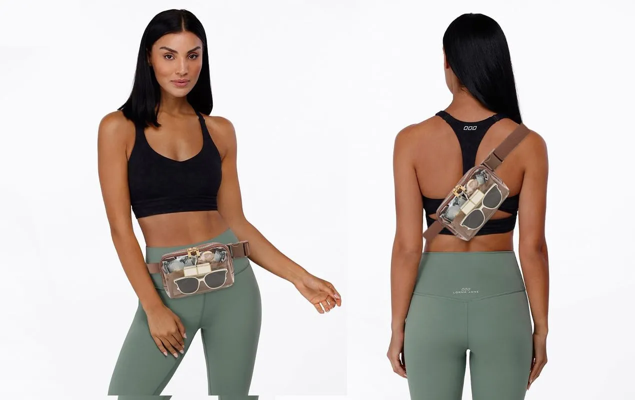 Clear Belt Bag Clear fanny pack stadium approved for Women Men with Adjustable Strap Clear Crossbody Bag Waist Bag for Concerts Sports Travelling Hiking Running(Brown)