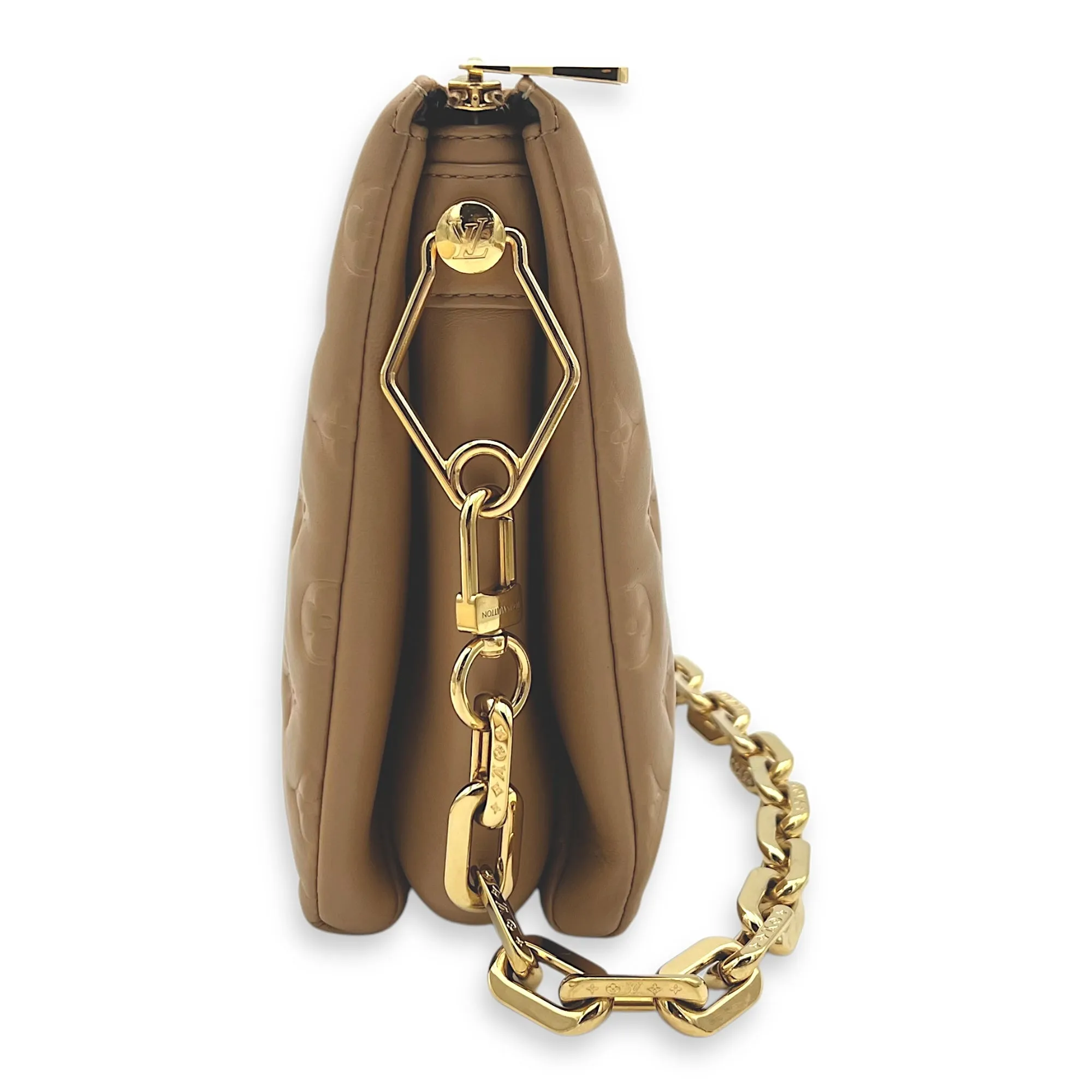 Coussin Beige Crossbody Bag in Calfskin, Gold hardware