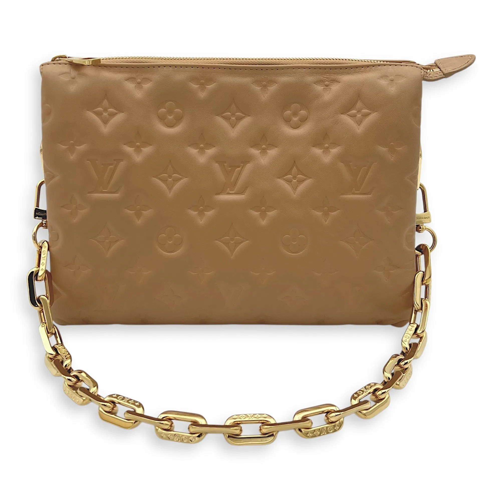 Coussin Beige Crossbody Bag in Calfskin, Gold hardware
