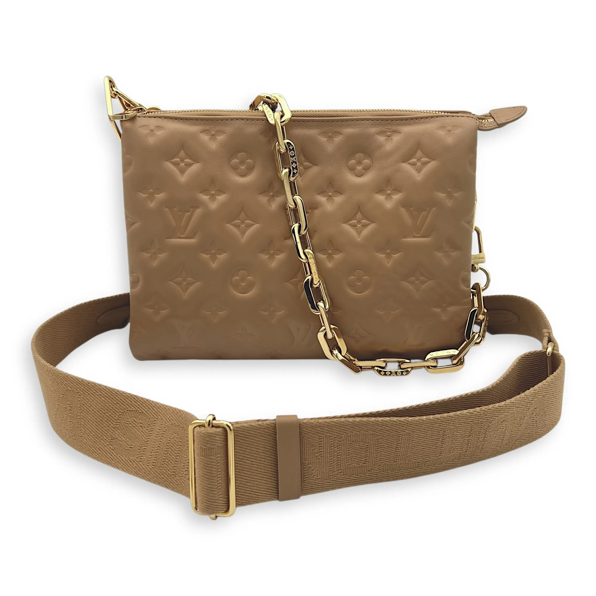 Coussin Beige Crossbody Bag in Calfskin, Gold hardware