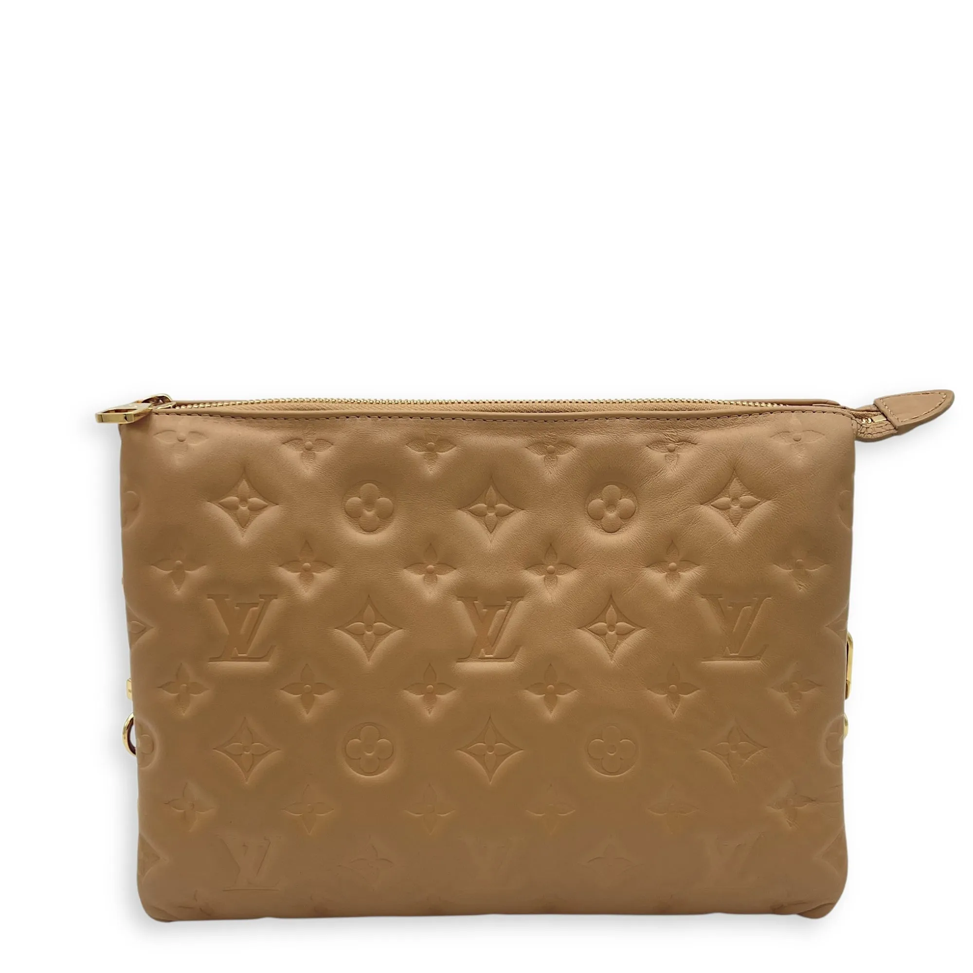 Coussin Beige Crossbody Bag in Calfskin, Gold hardware