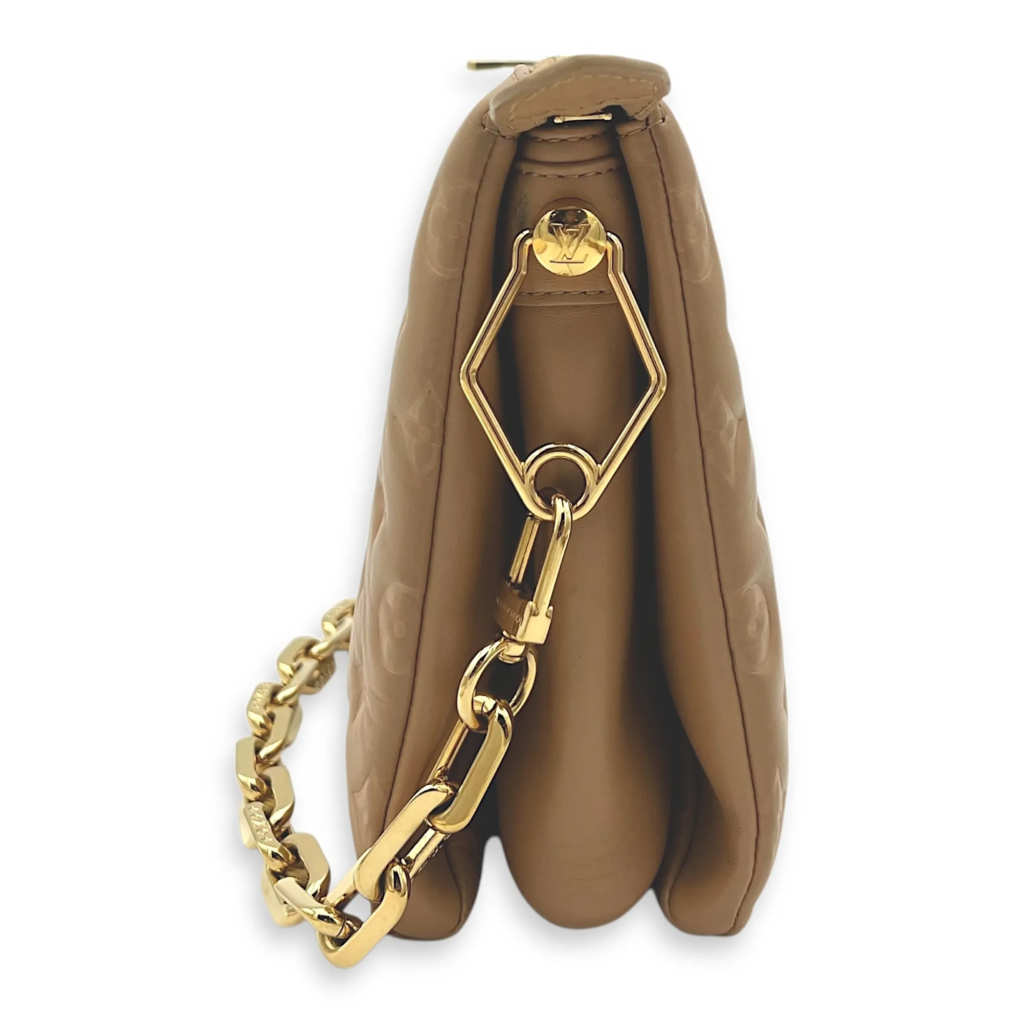 Coussin Beige Crossbody Bag in Calfskin, Gold hardware