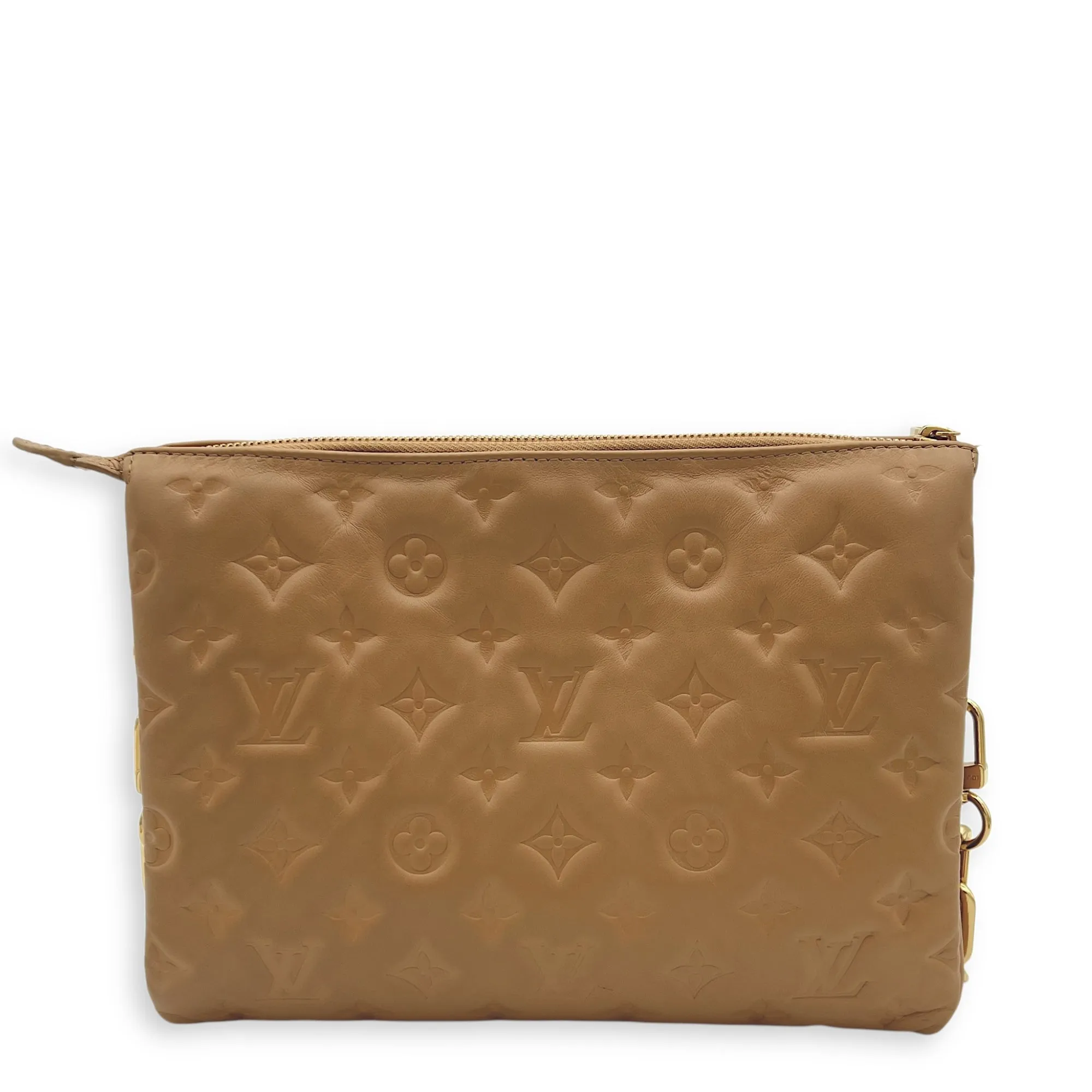 Coussin Beige Crossbody Bag in Calfskin, Gold hardware