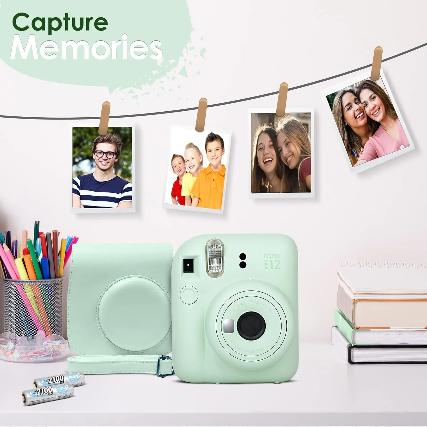 Fujifilm Instax Mini 12 Camera with Fujifilm Instant Mini Film (60 Sheets) Bundle with Deals Number One Accessories Including Carrying Case, Photo Album, Stickers (Blossom Pink)
