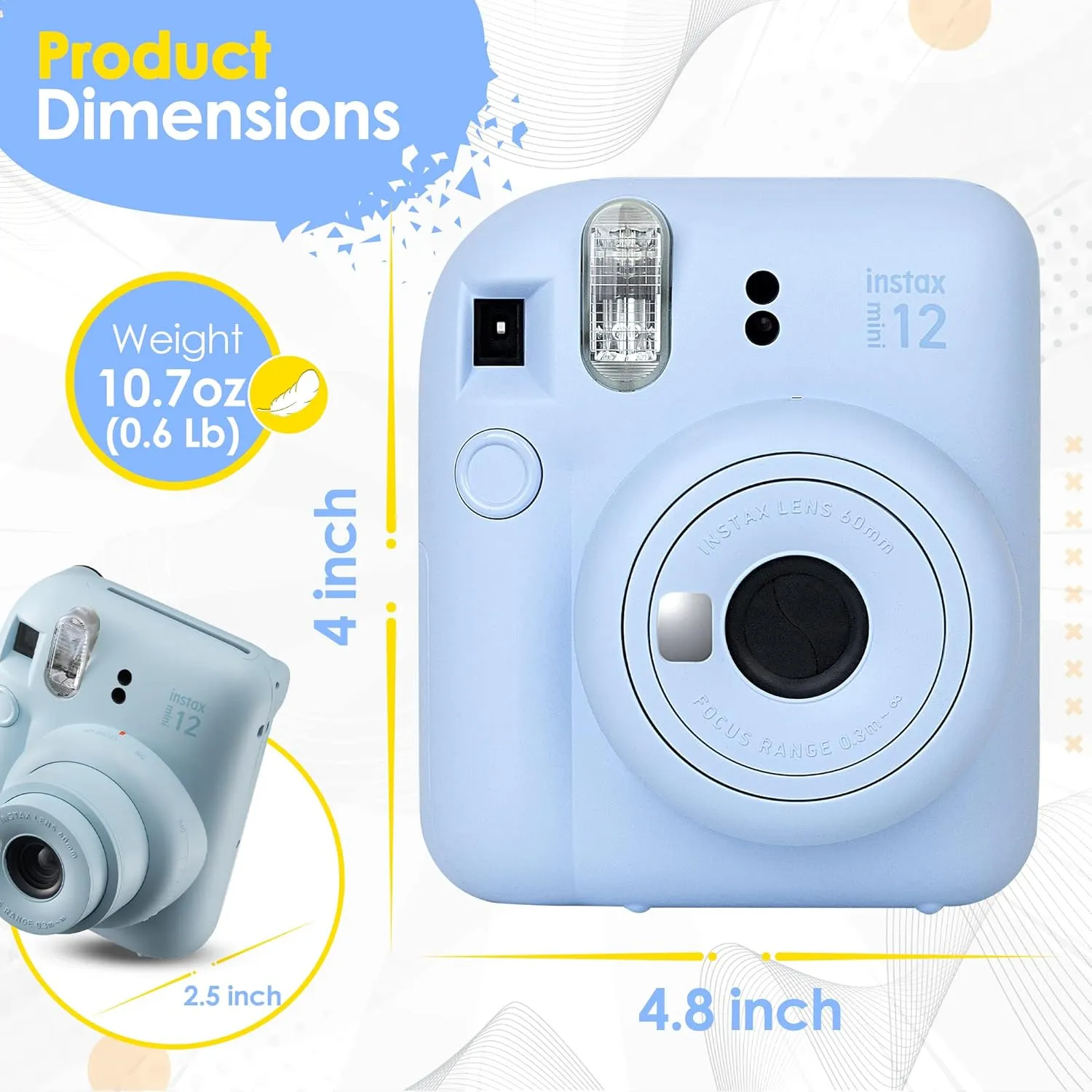Fujifilm Instax Mini 12 Camera with Fujifilm Instant Mini Film (60 Sheets) Bundle with Deals Number One Accessories Including Carrying Case, Photo Album, Stickers (Blossom Pink)