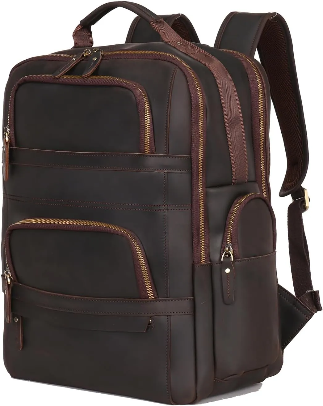 Full Grain Leather Backpack for Men 17.3 Inch Laptop Bag Vintage Travel Hiking Rucksack Casual Weekender Daypack