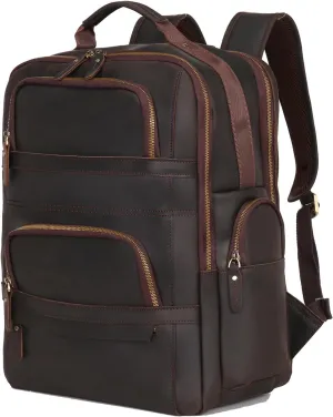 Full Grain Leather Backpack for Men 17.3 Inch Laptop Bag Vintage Travel Hiking Rucksack Casual Weekender Daypack