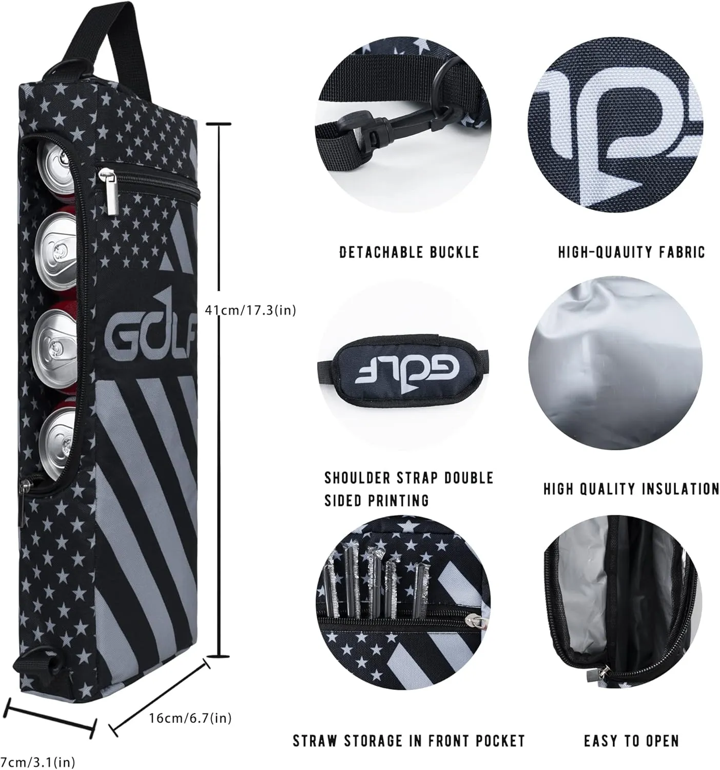 Golf Cooler Bag Plus Ice Pack Soft Sided Insulated Cooler Bag- Holds 6 Pack of Cans or 2 Wine Bottles - Grey Camo Golf Beer Sleeve Black Fits Discreetly in Golf Bags