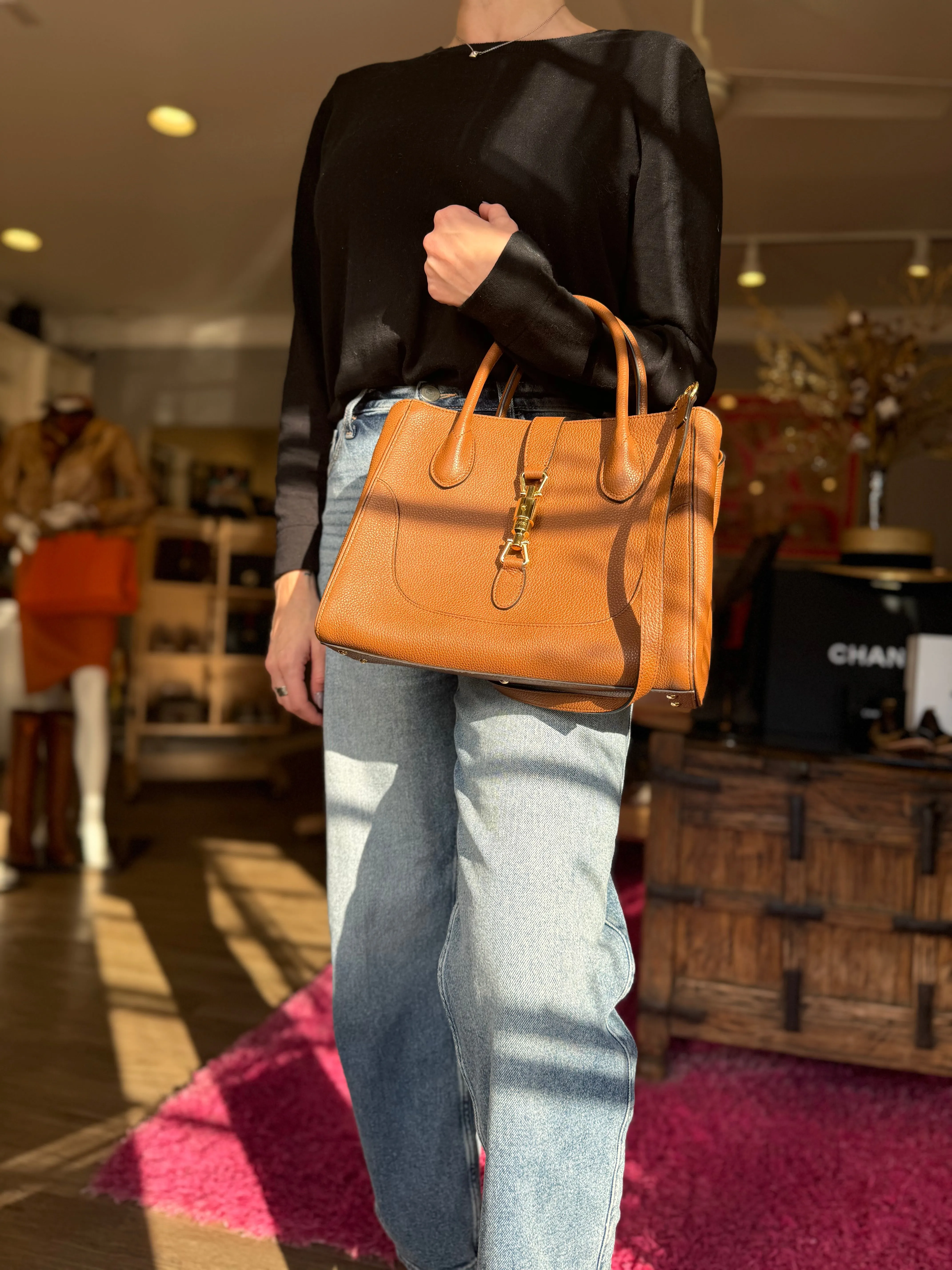 GUCCI Jackie 1961 Small Natural Grain Leather Tote Bag