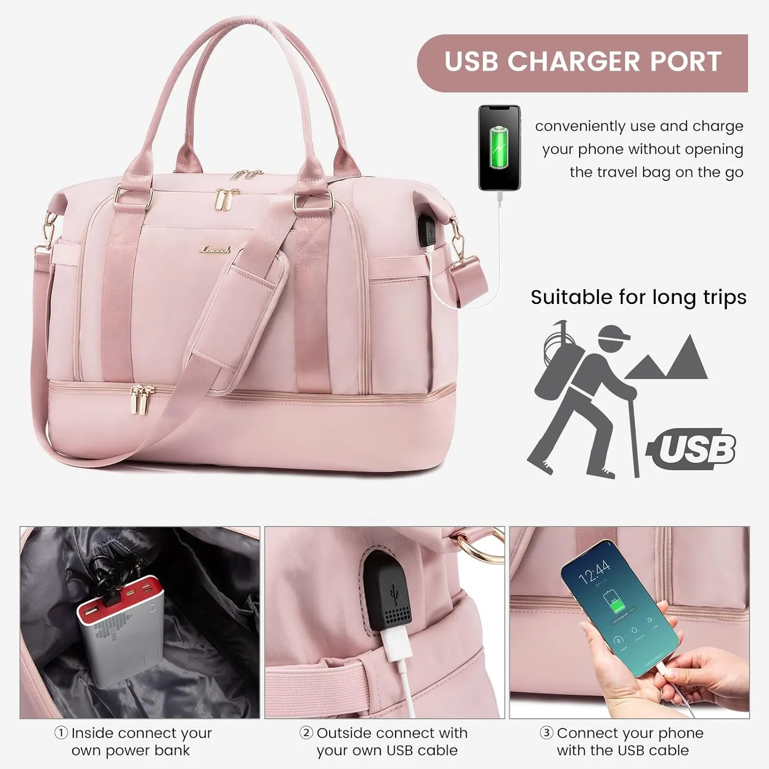 Gym Bag LOVEVOOK Travel Duffel Bag with USB Charging Port,Weekender Bags for Women with Shoe Compartment,Carry on Overnight Bag with Toiletry Bag,Hospital Bags for Labor and Deliver