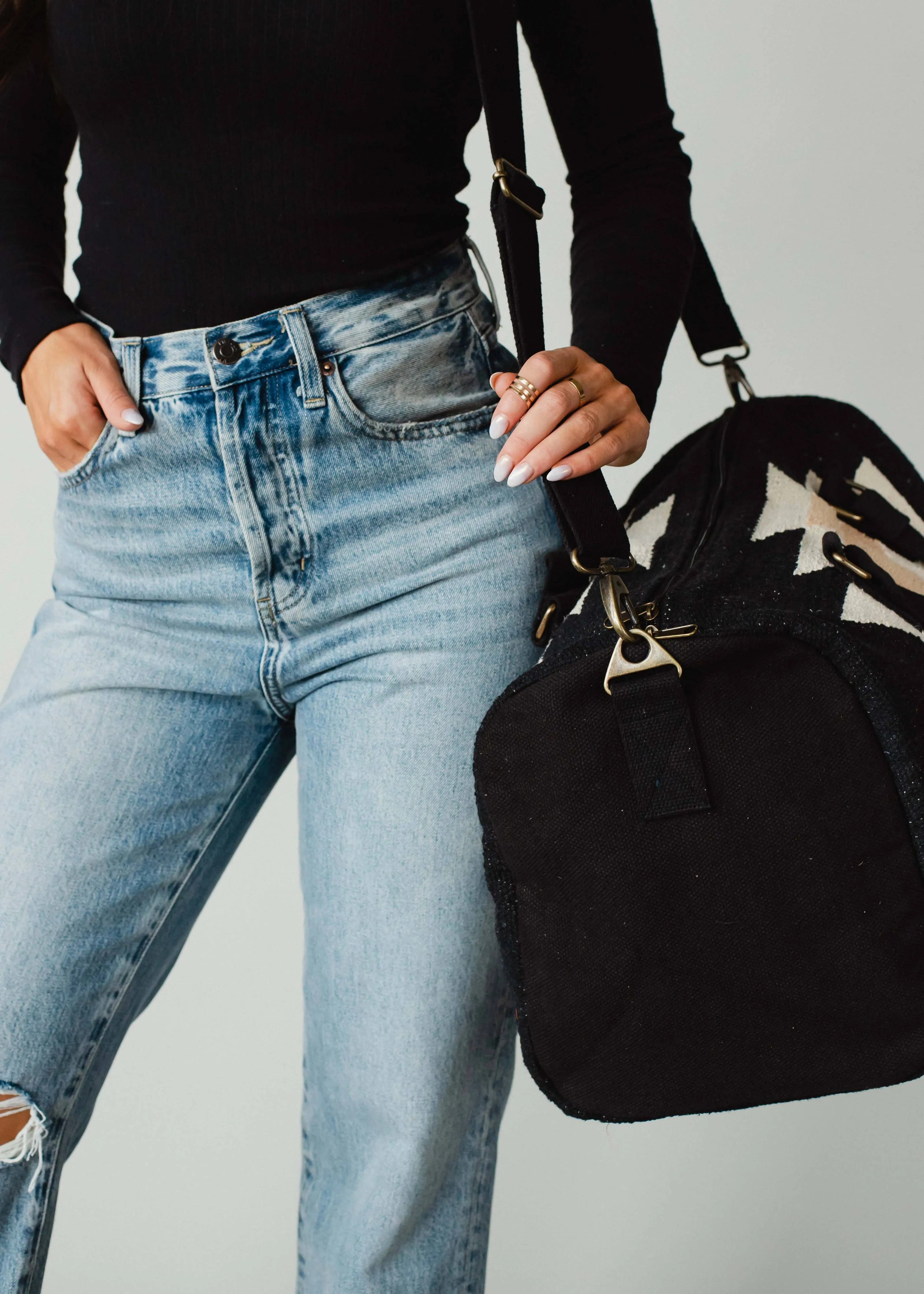 Hand Woven Cream Aztec Duffel