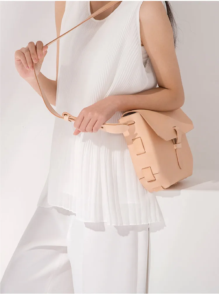 Handmade Beige Leather Satchel Bags Purses