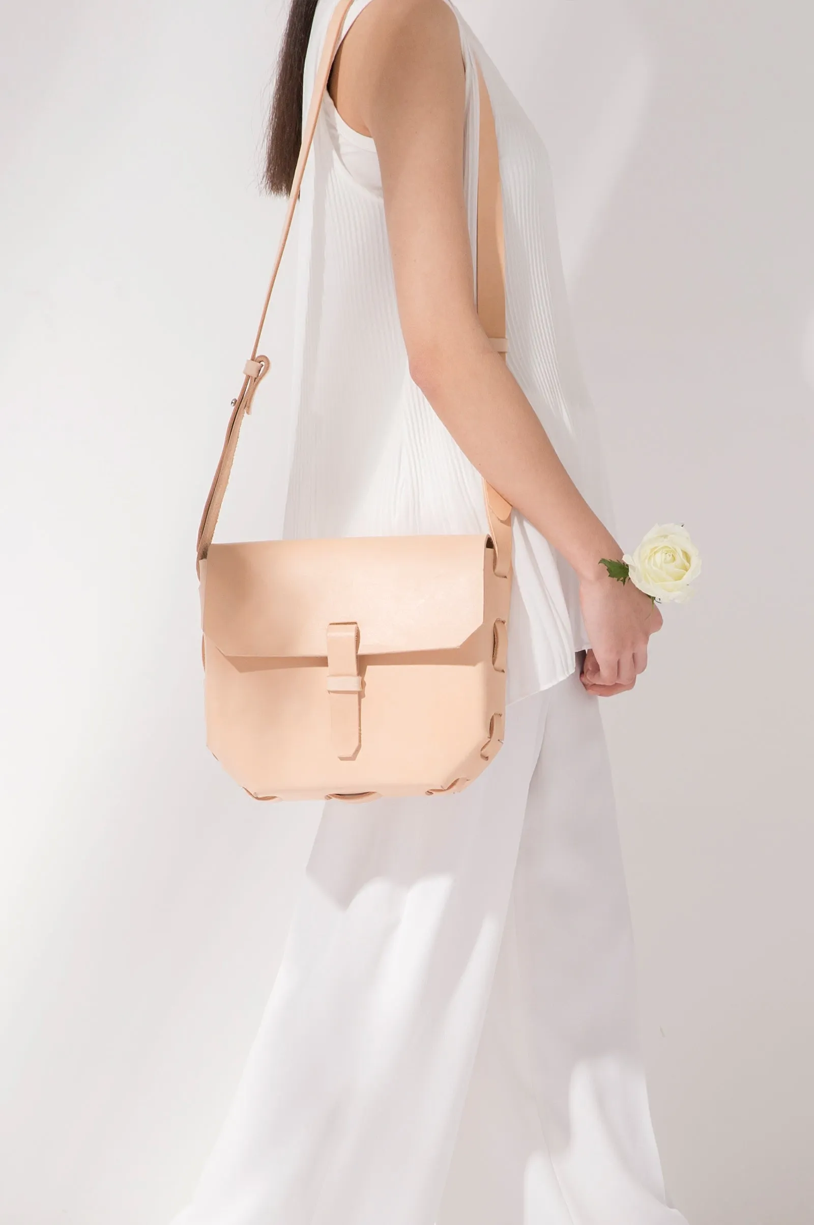 Handmade Beige Leather Satchel Bags Purses