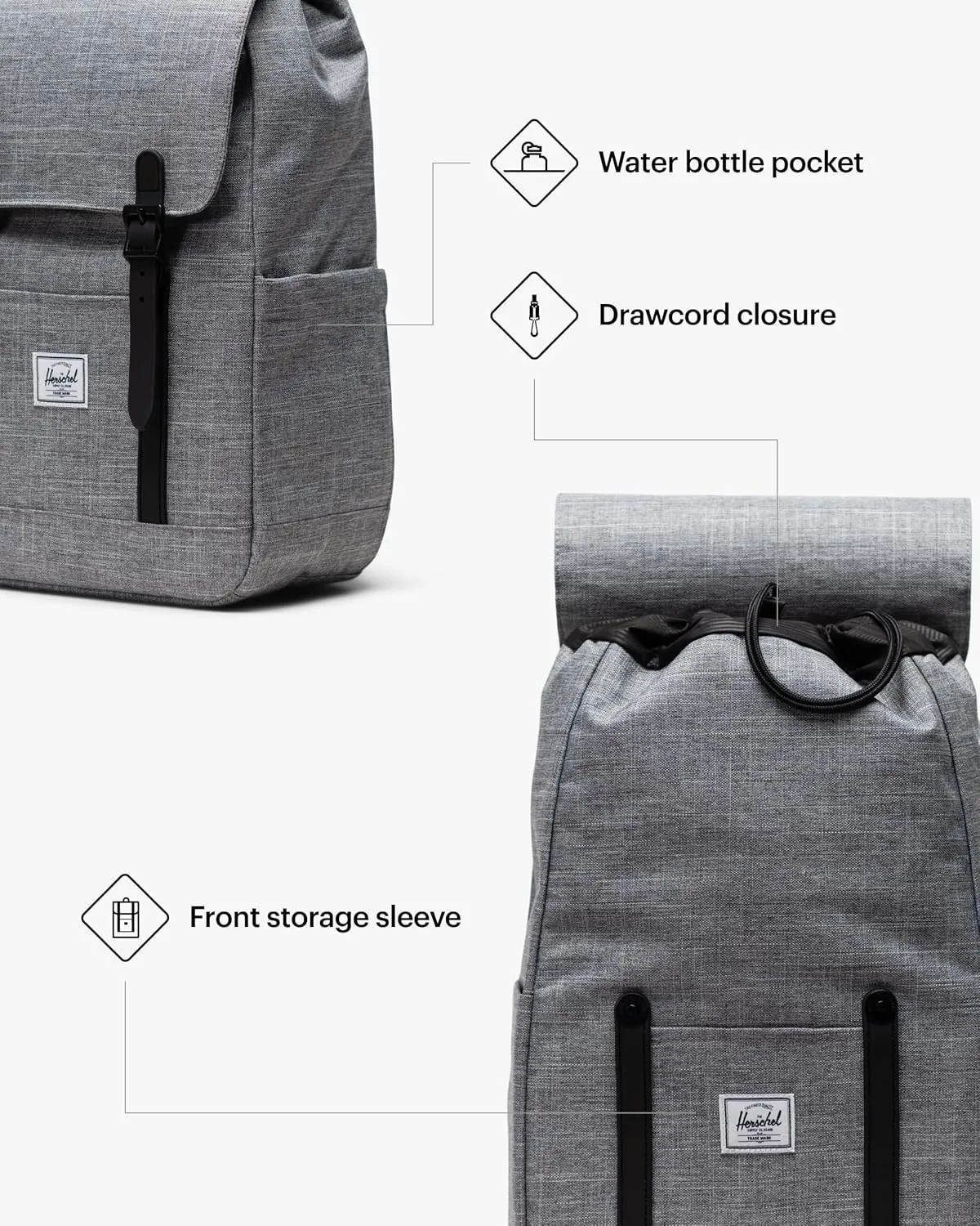 Herschel Supply Co. Retreat Backpack, Raven Crosshatch, Small-17L