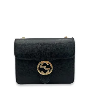 Interlocking G Small Black Crossbody Bag in Calfskin, Light Gold hardware