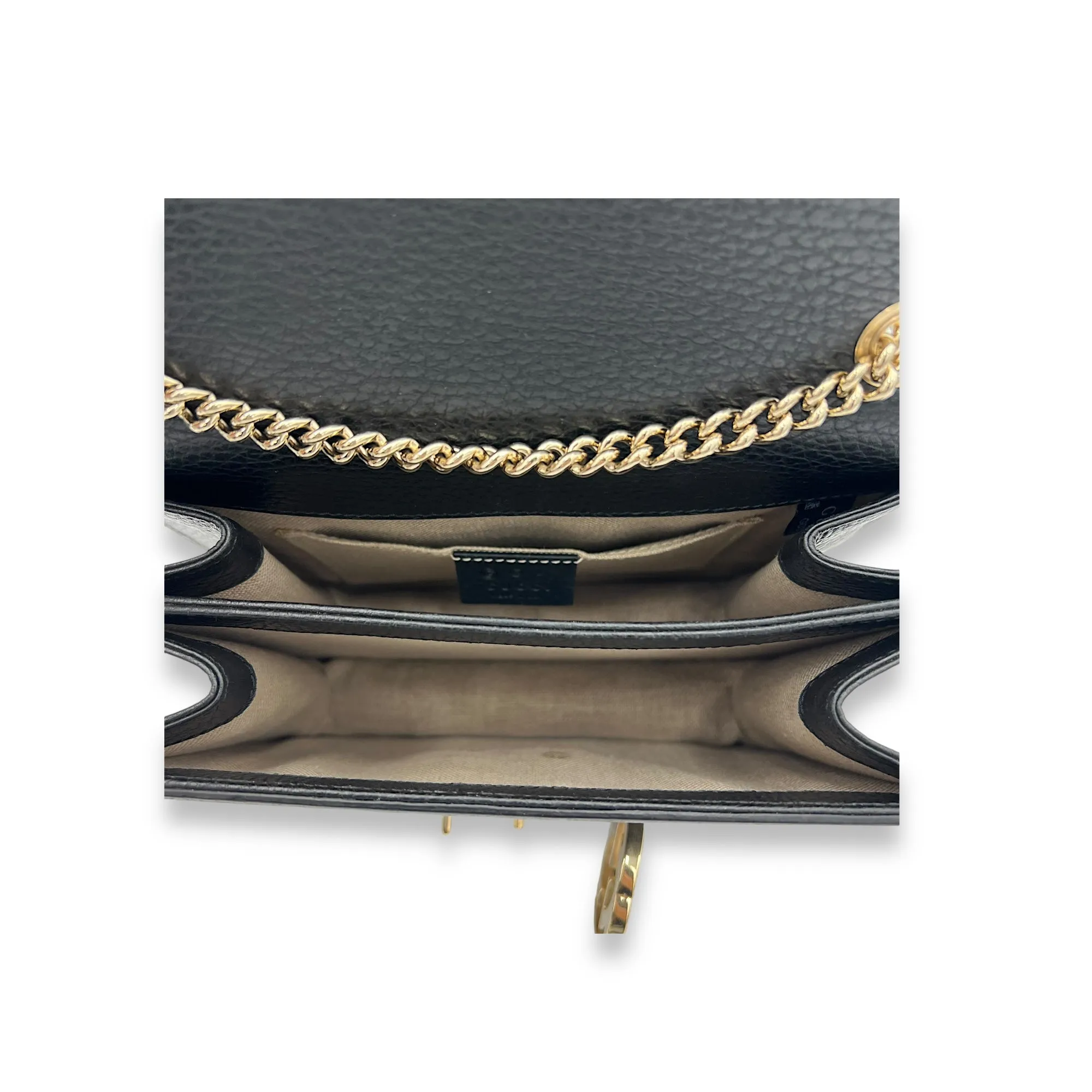 Interlocking G Small Black Crossbody Bag in Calfskin, Light Gold hardware