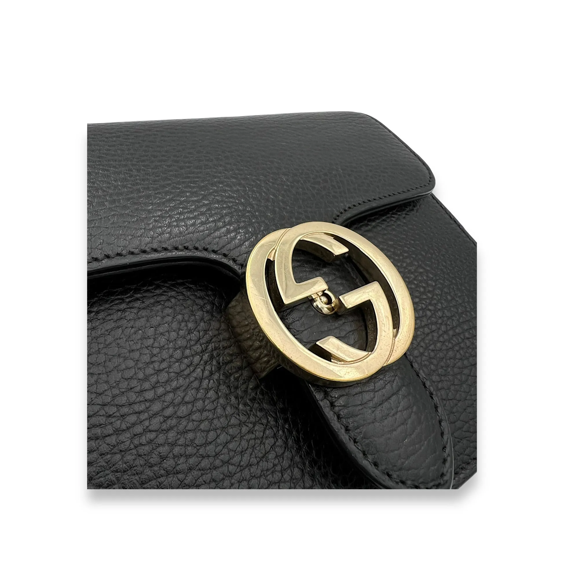 Interlocking G Small Black Crossbody Bag in Calfskin, Light Gold hardware