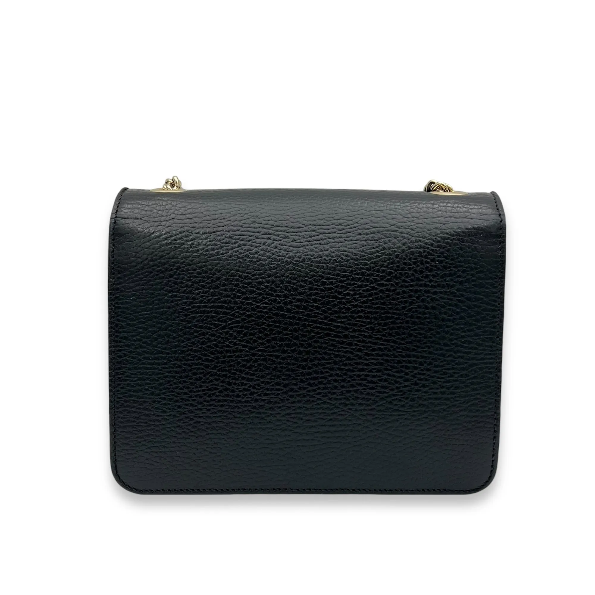 Interlocking G Small Black Crossbody Bag in Calfskin, Light Gold hardware