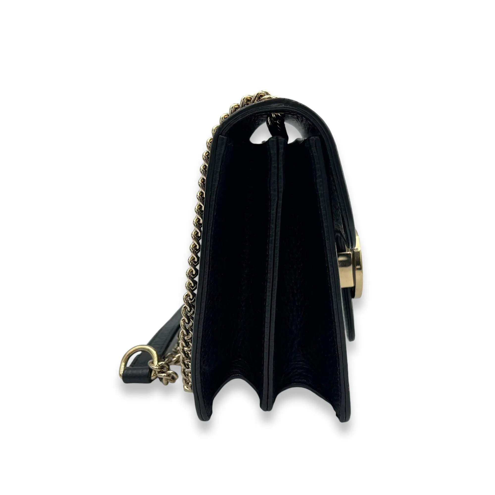 Interlocking G Small Black Crossbody Bag in Calfskin, Light Gold hardware
