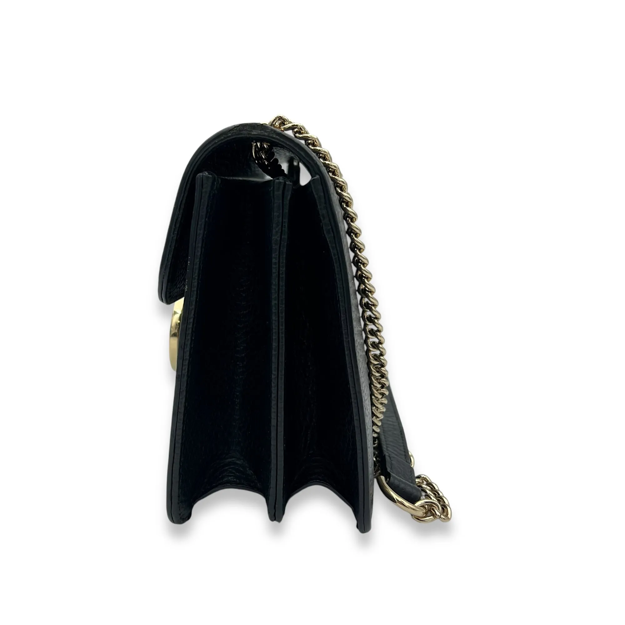 Interlocking G Small Black Crossbody Bag in Calfskin, Light Gold hardware
