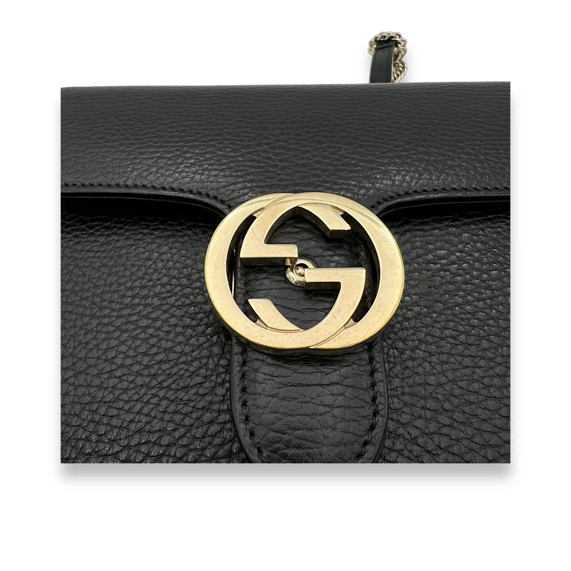 Interlocking G Small Black Crossbody Bag in Calfskin, Light Gold hardware