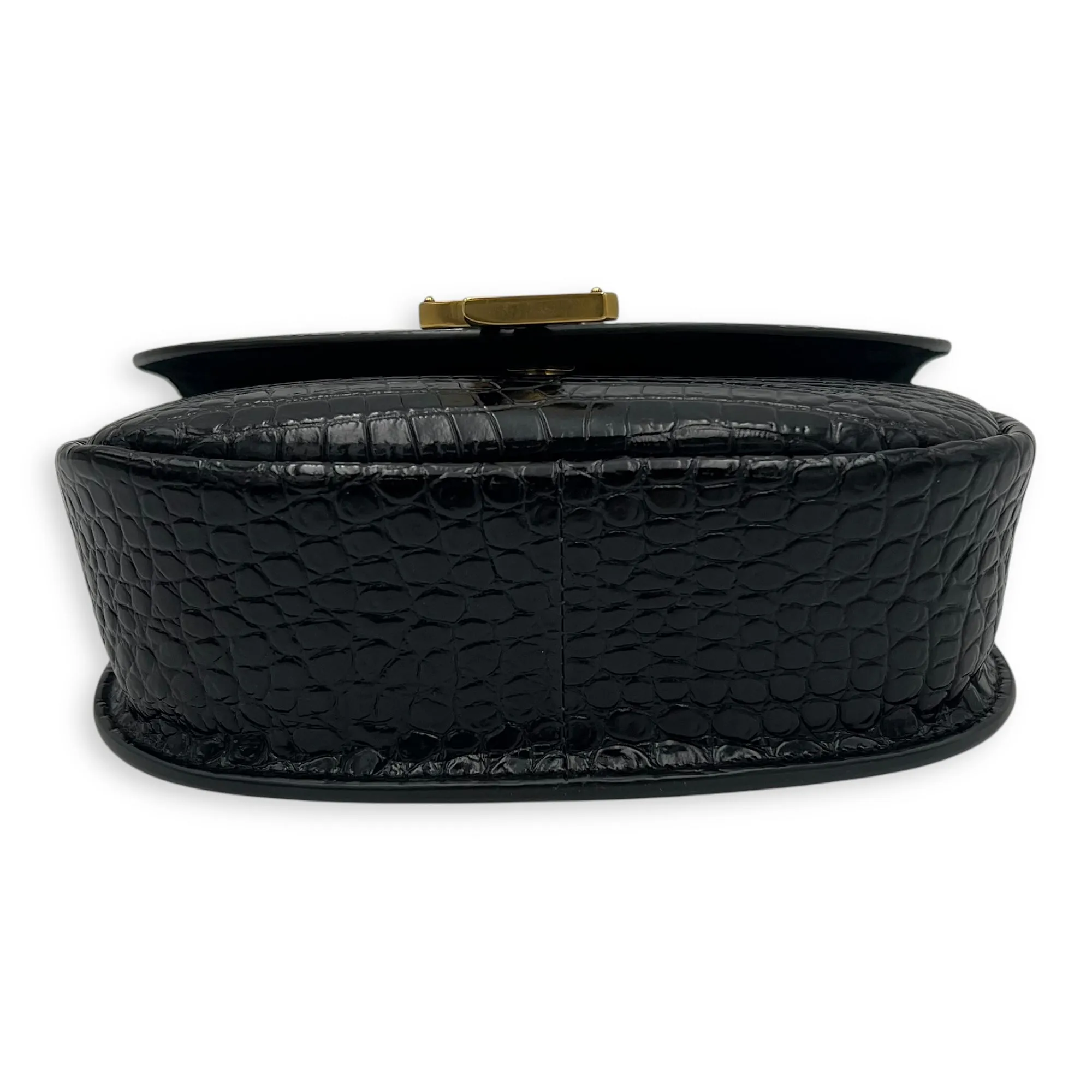 Kaia Crossbody Bag Black in Python Embossed Calfskin, Gold hardware