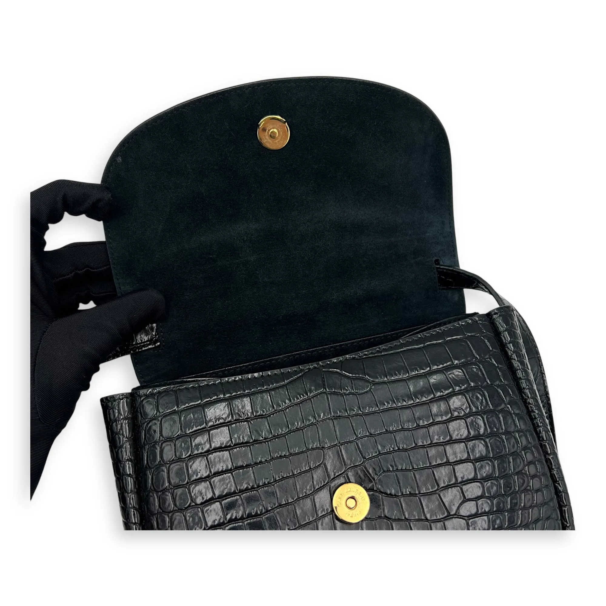 Kaia Crossbody Bag Black in Python Embossed Calfskin, Gold hardware