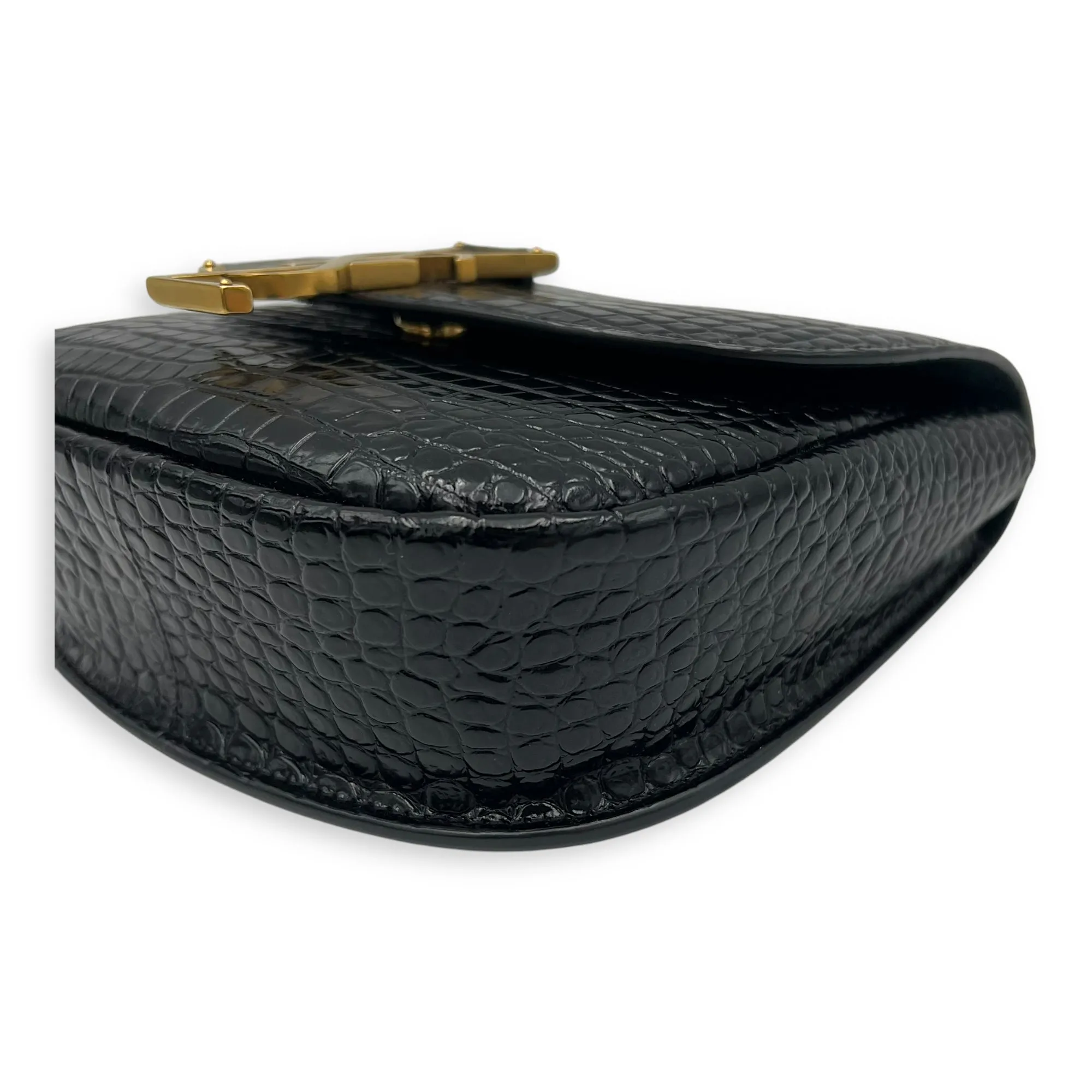 Kaia Crossbody Bag Black in Python Embossed Calfskin, Gold hardware