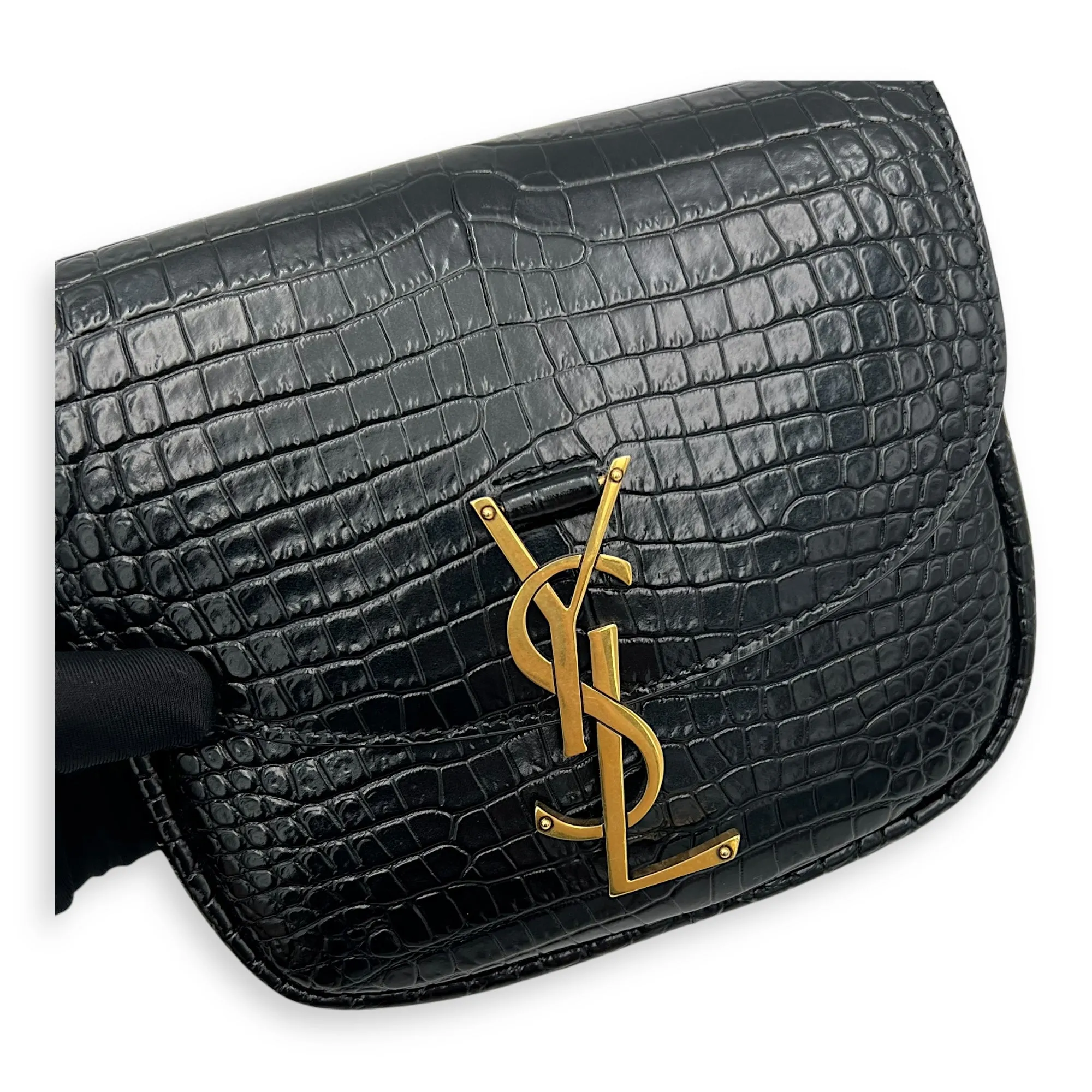 Kaia Crossbody Bag Black in Python Embossed Calfskin, Gold hardware