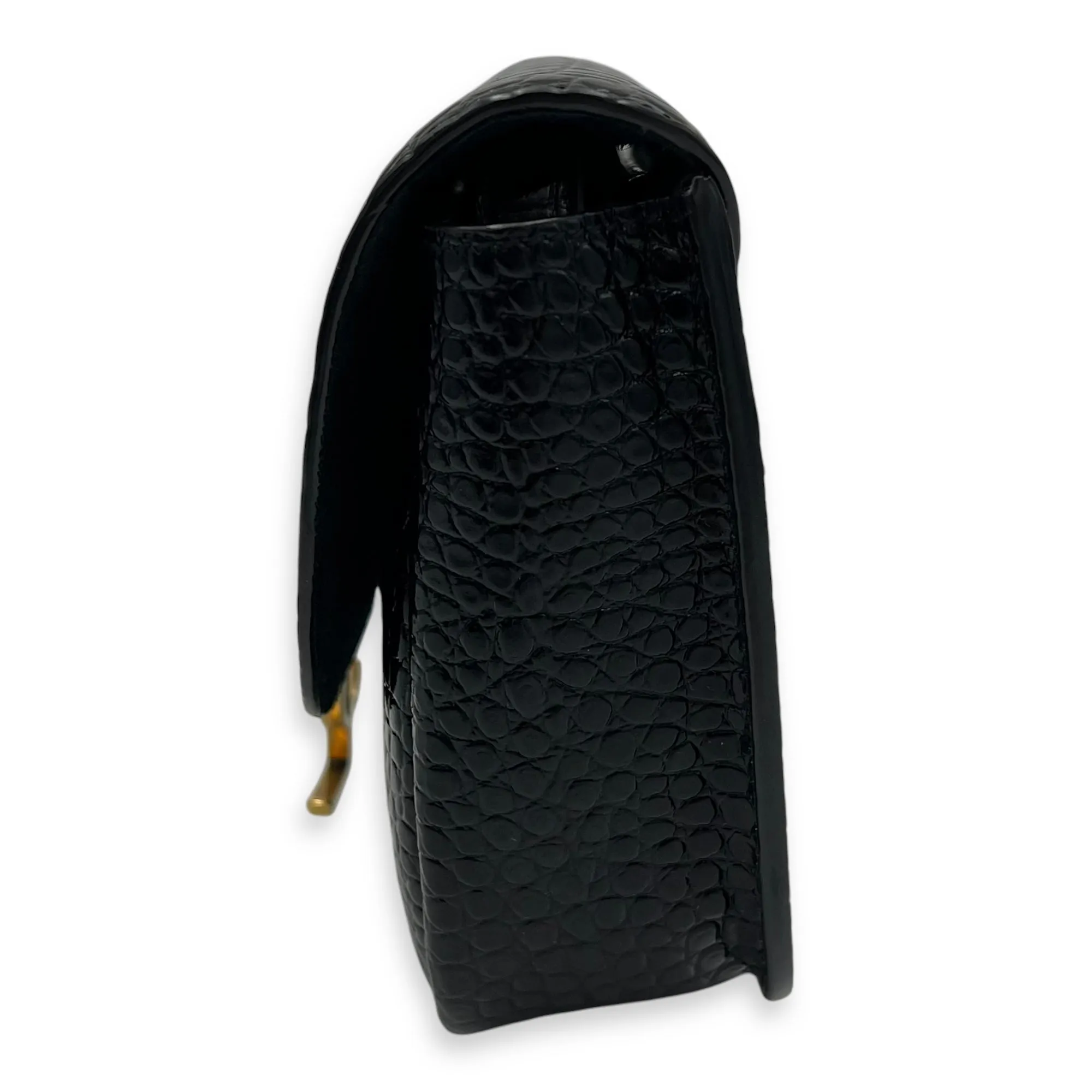 Kaia Crossbody Bag Black in Python Embossed Calfskin, Gold hardware