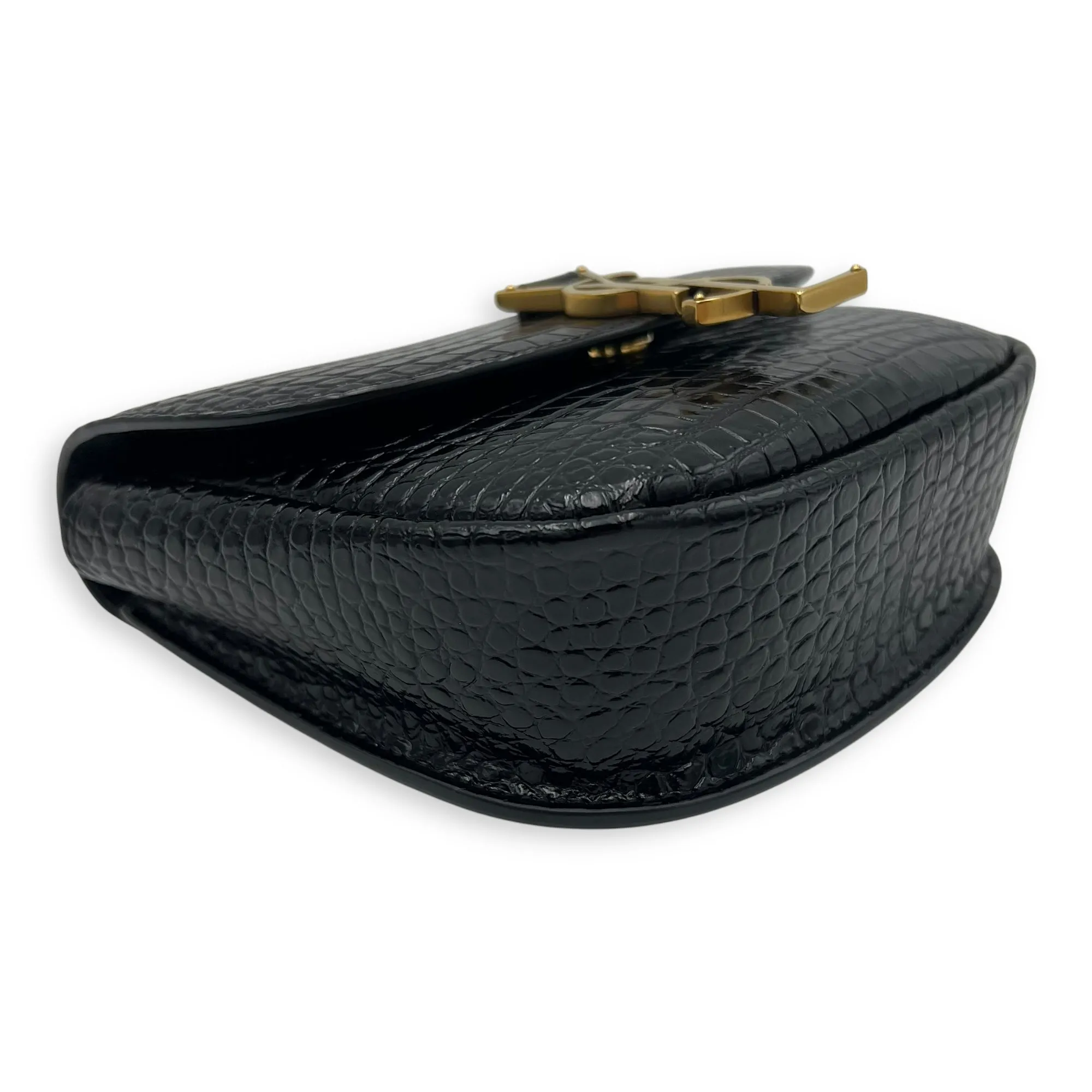 Kaia Crossbody Bag Black in Python Embossed Calfskin, Gold hardware