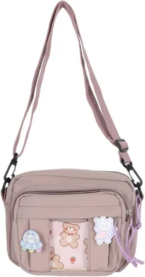 Kawaii Mini Messenger Bag Purse with Pins Women Cute Crossbody Bag Japanese Aesthetic Purse Anime Shoulder Bags
